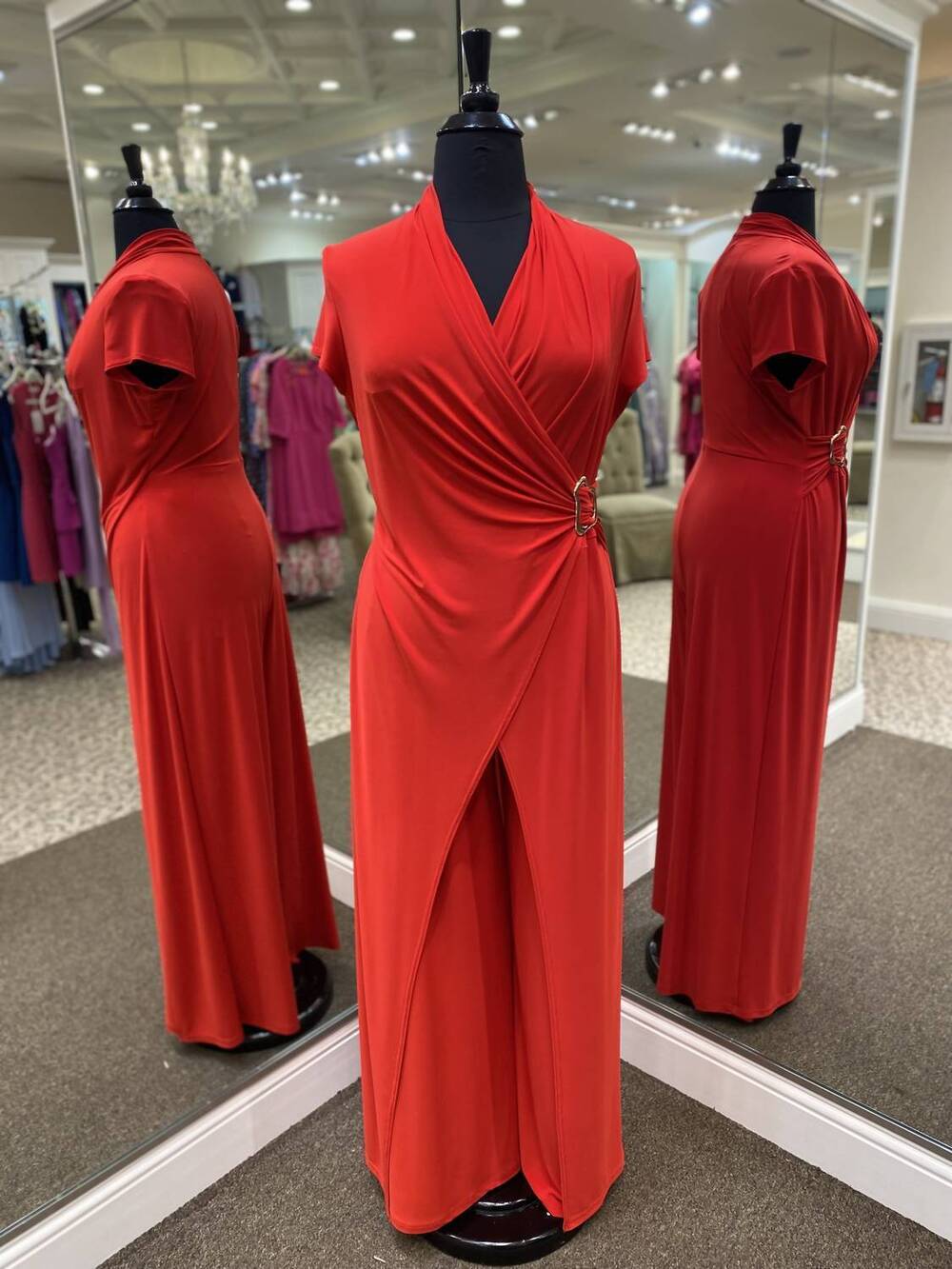 NEW JOSEPH RIBKOFF women's buckle detail wrap front jumpsuit in red